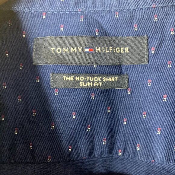 Tommy Hilfiger Men’s XL Blue Long Sleeve Shirt – Micro Red & White Pattern - Picture 2 of 12